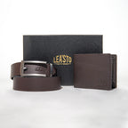 Leasto Premium Leather Gift Set – Brown Genuine Leather Belt & Wallet Combo