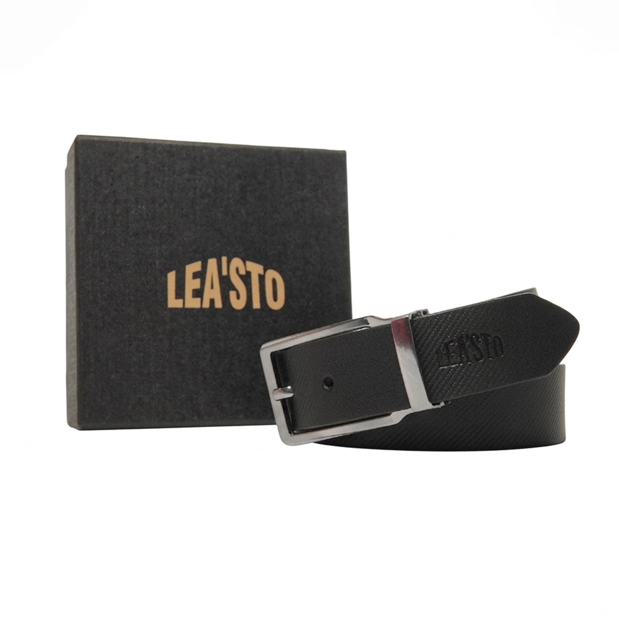 Leasto Onyx Executive Belt – Premium Black Leather Strap with Polished Buckle
