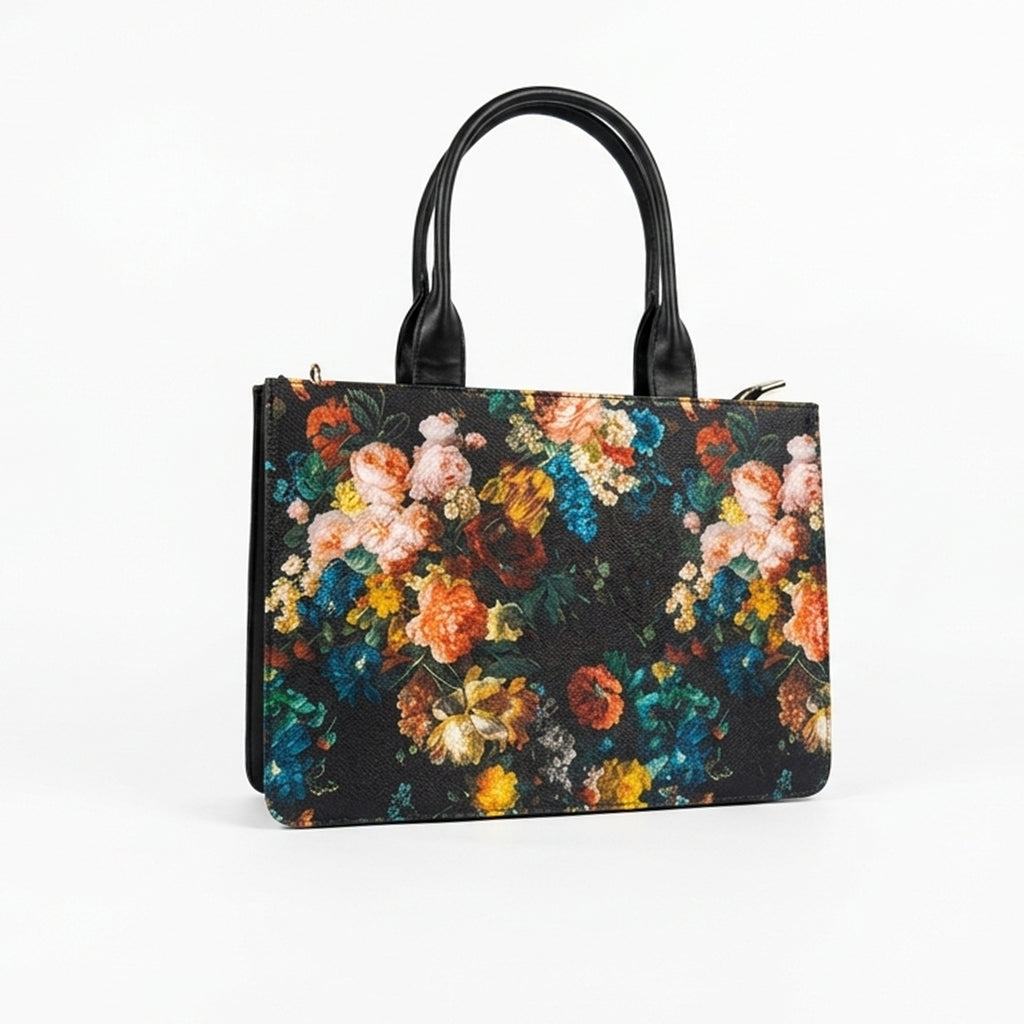 Leasto Floral Bloom Tote – Spacious Structured Handbag with Gold Accents