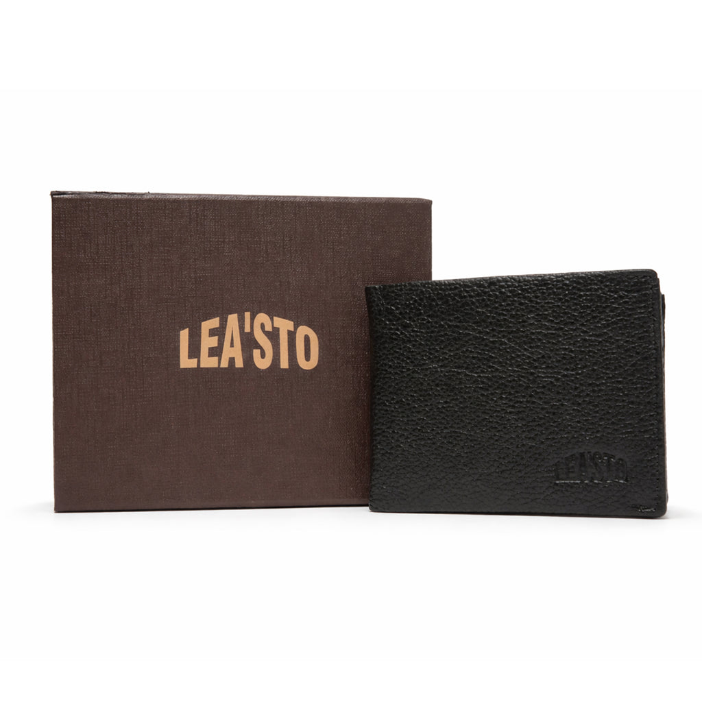 Leasto Classic Minimalist Bi-Fold Wallet - Black