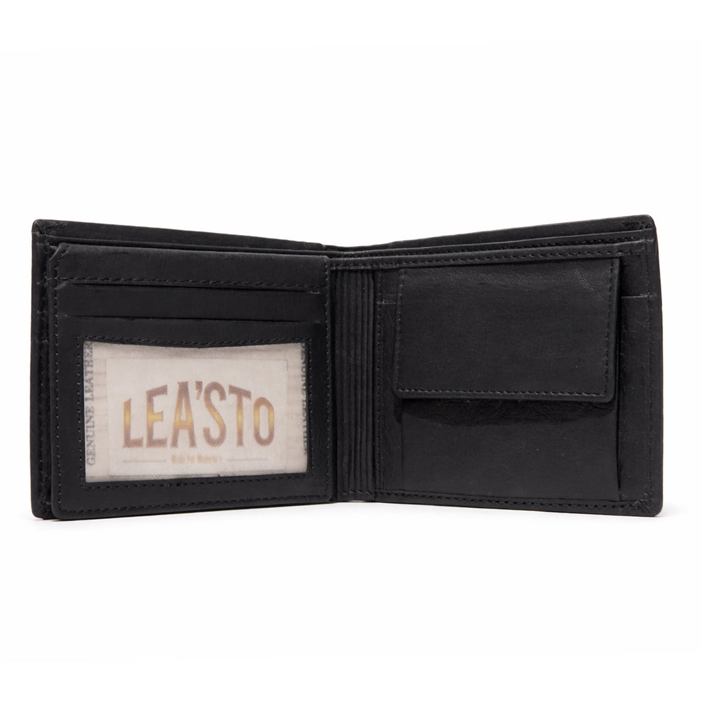 Leasto Classic Minimalist Bi-Fold Wallet - Black