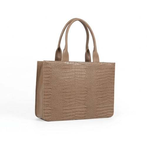 Leasto Crimson Croc Tote – Structured Handbag with Gold-Tone Accents