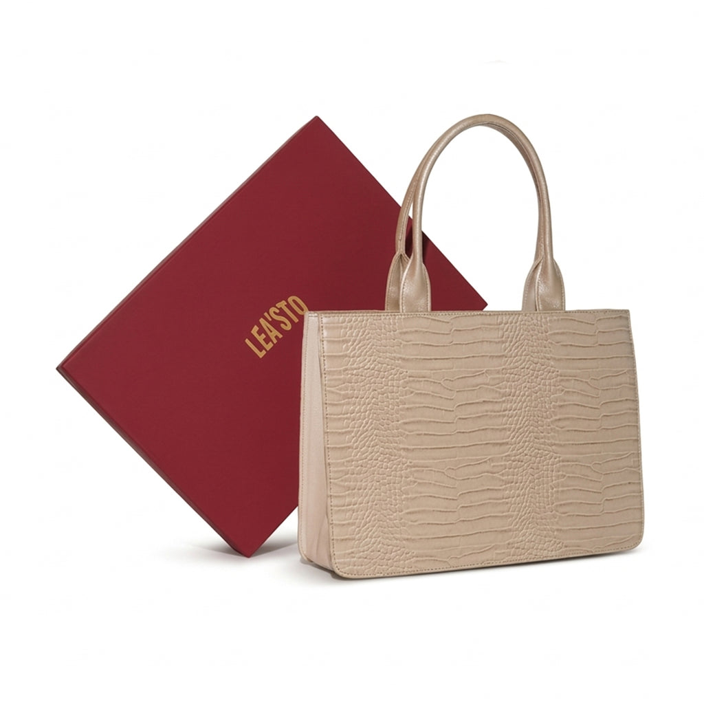 Leasto Croc-Embossed Structured Tote – Sophisticated Everyday Handbag with Luxe Detail