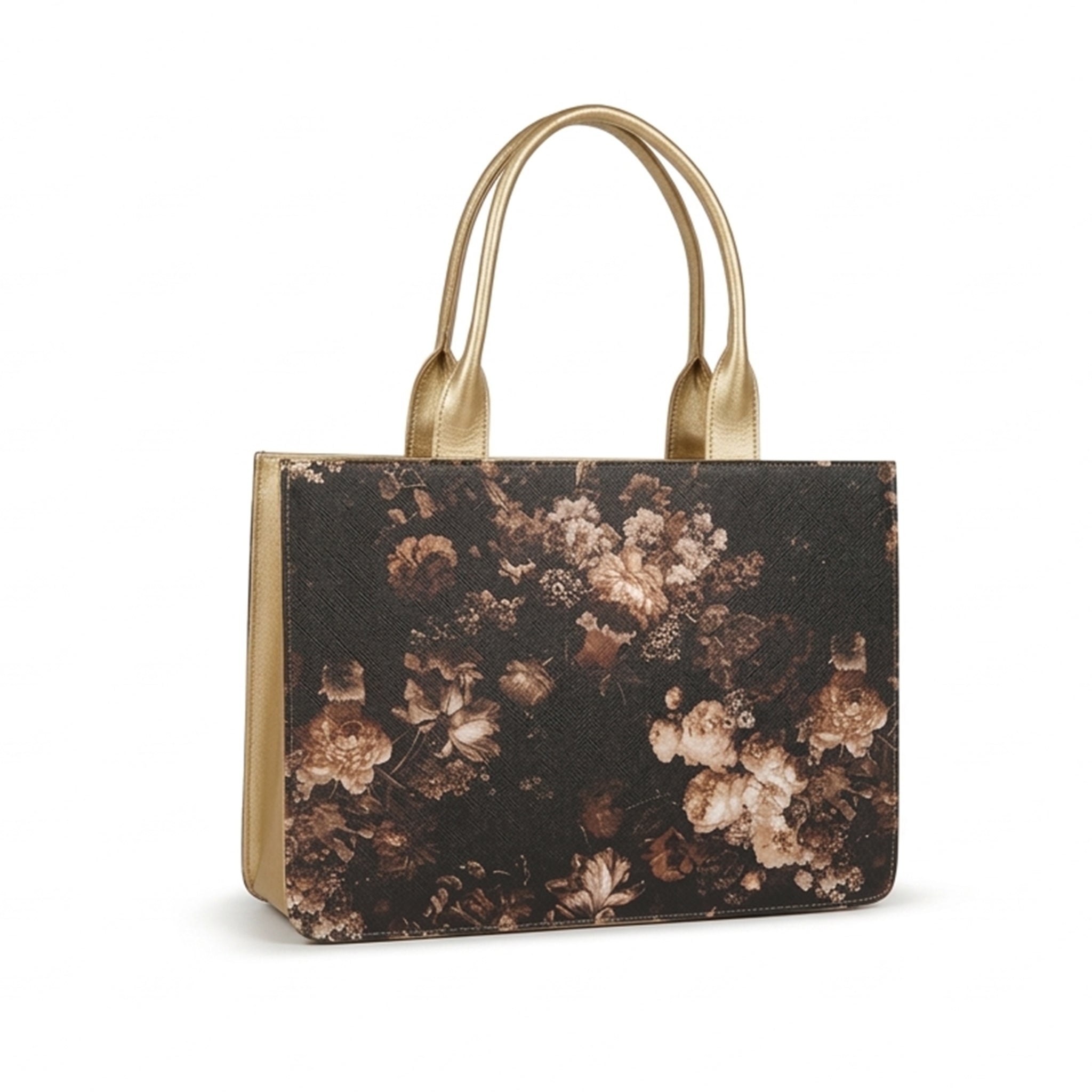 Leasto Floral Elegance Tote Bag – Spacious Structured Handbag with Gold Accents