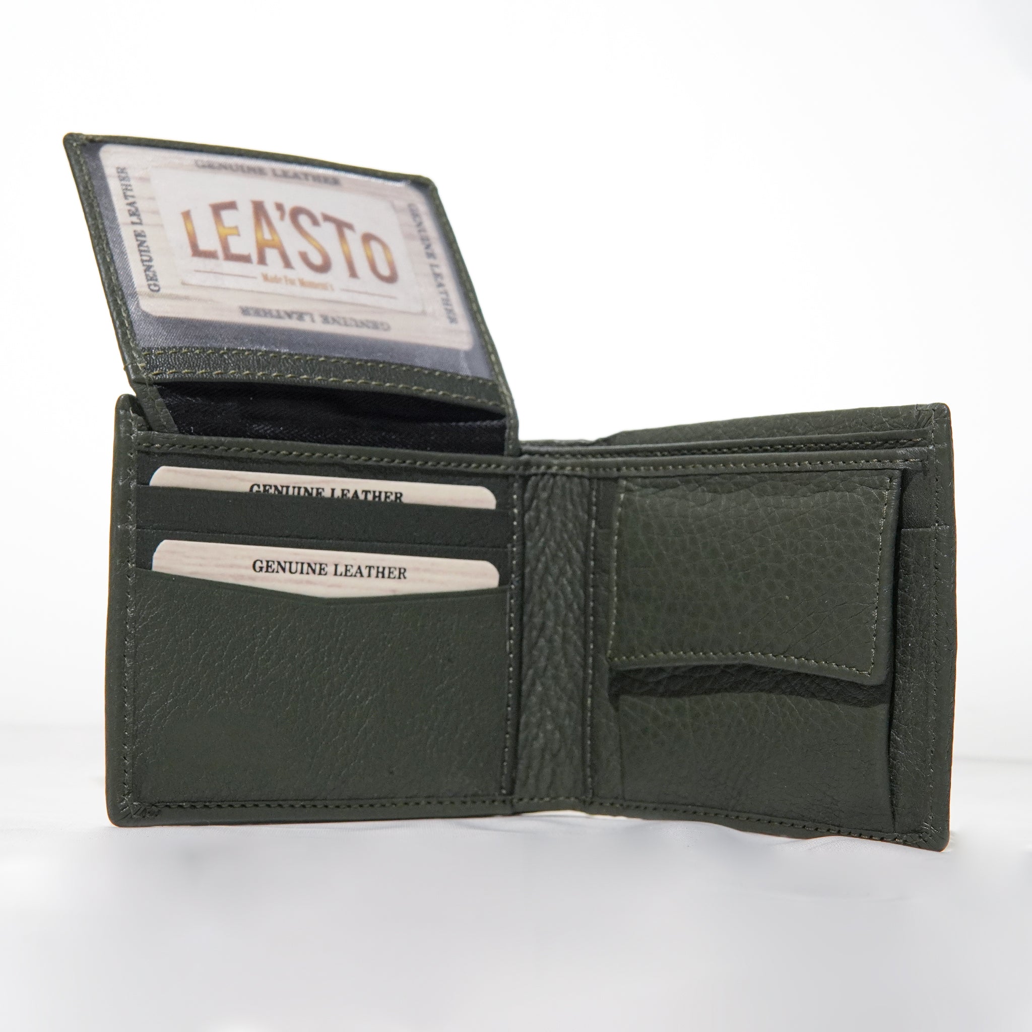Leasto Premium Green Bi-Fold Leather Wallet for Men